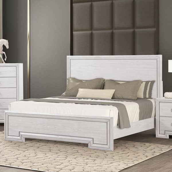 Furniture of America Osurin Rustic White Wood Frame King Panel Bed with Solid Wood