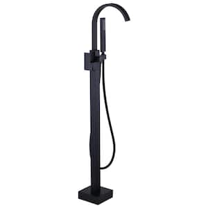 1-Handle Freestanding Floor Mount Tub Faucet Bathtub Filler with Diverter and Hand Shower in Matte Black