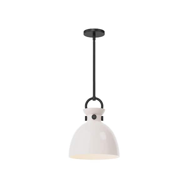 ALORA MOOD Waldo 11 in. 1 Light 60-Watt Matte Black/Glossy Opal Glass Pendant Light