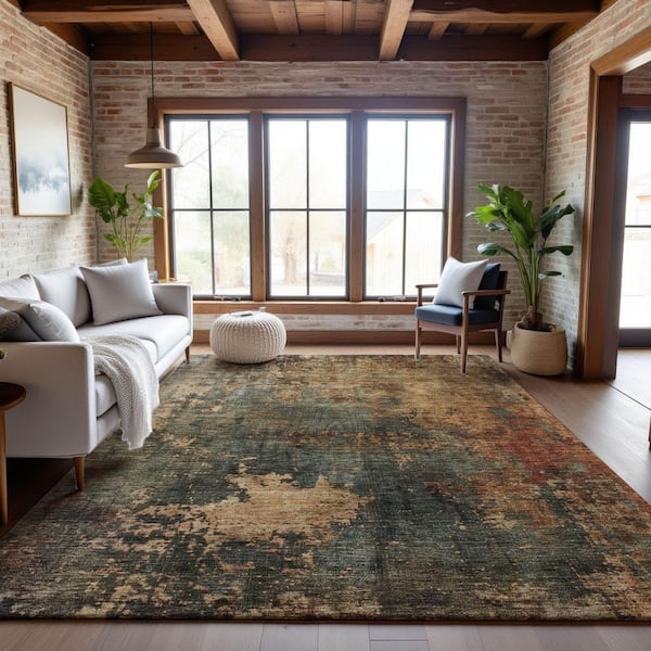 Mayfield Premium Machine Washable Abstract AMF1211 Sage 3 ft. x 4 ft. Area Rug