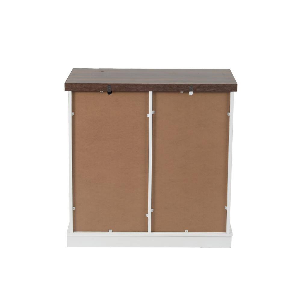 White and Dark Brown Wood Sliding Door Storage Cabinet