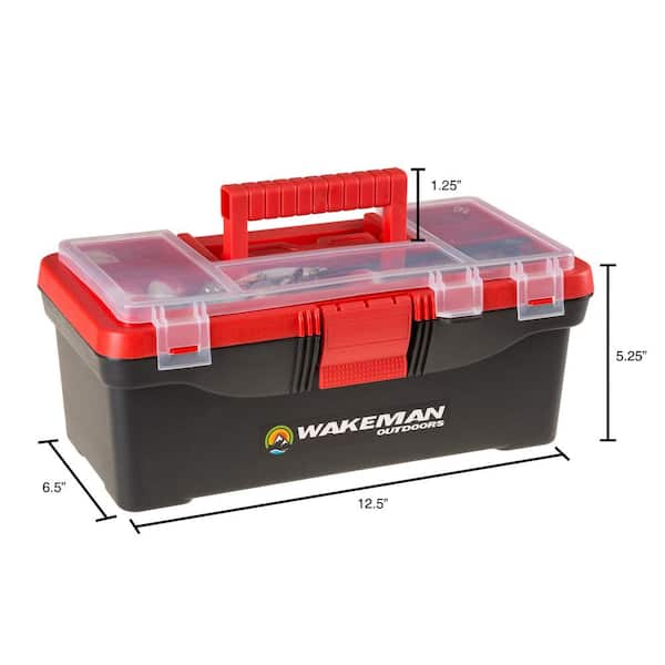 Wakeman Outdoors 55-Piece Single-Tray Fishing Tackle Box, Red