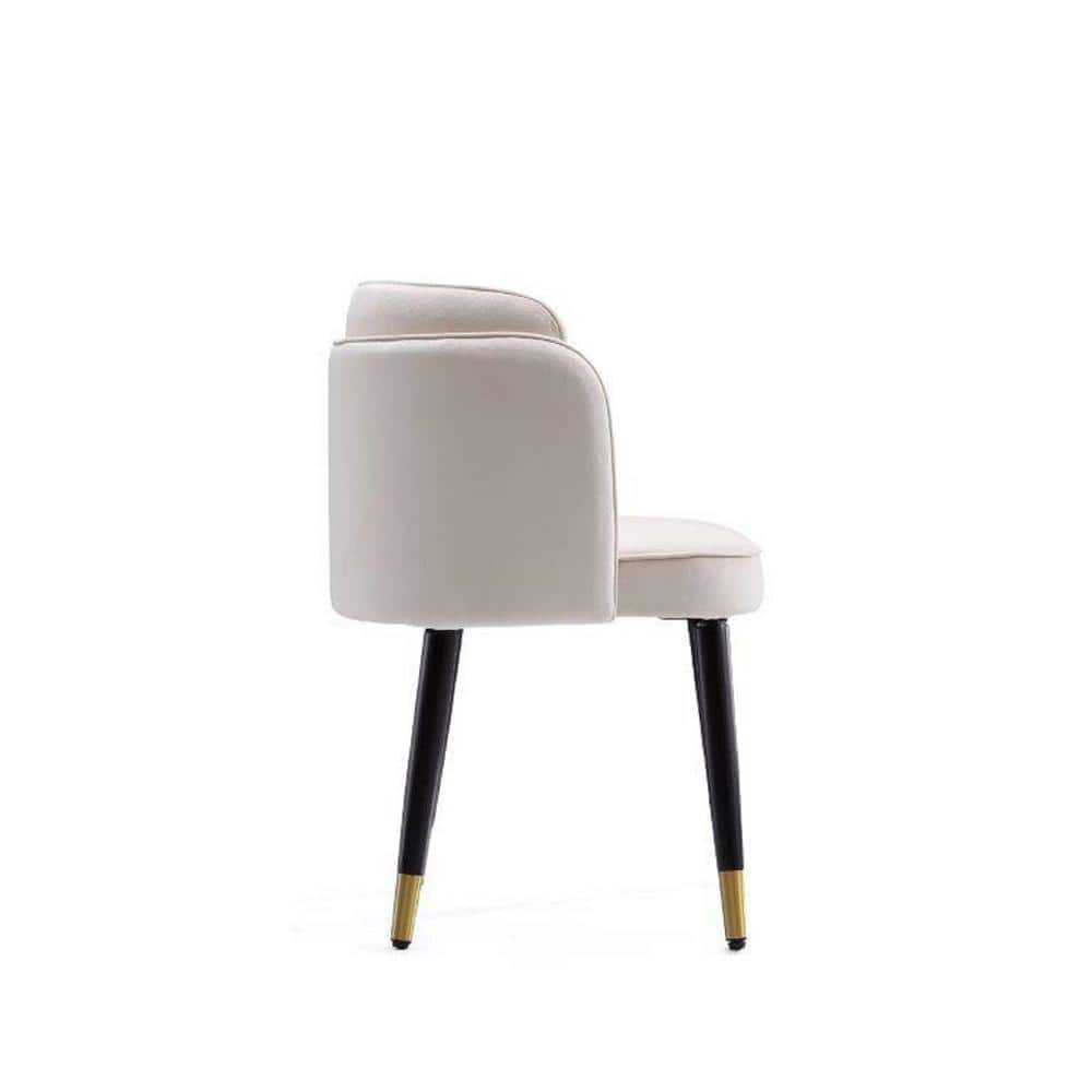 Cream Velvet Upholstered Side Chair with Wood Legs