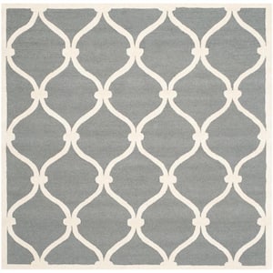Cambridge Dark Gray/Ivory 6 ft. x 6 ft. Square Knotted Geometric Border Area Rug
