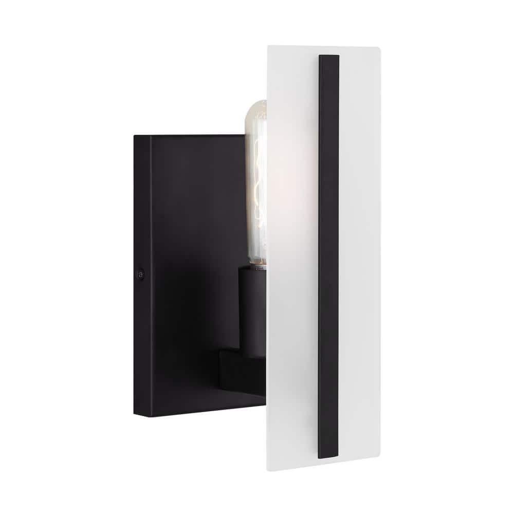 Midnight Black Satin Etched Glass Wall Sconce