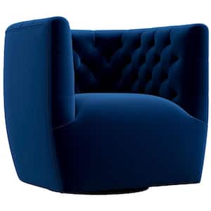 Rose Mid Century Modern Furniture Style Comfy Dark Blue Velvet Upholstered Swivel Accent Arm Chair