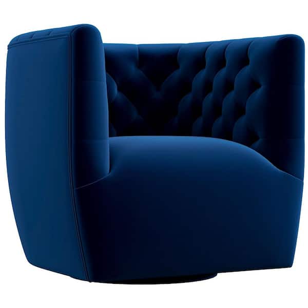 Ashcroft Furniture Co Rose Mid Century Modern Furniture Style Comfy Dark Blue Velvet Upholstered Swivel Accent Arm Chair