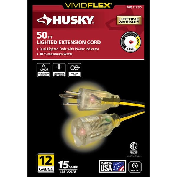 Husky VividFlex 50 ft. 12 / 3 Heavy Duty Indoor/Outdoor Extension