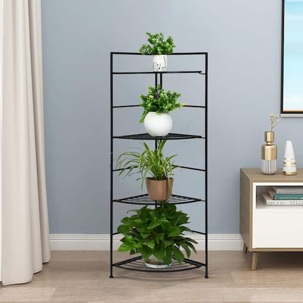 Costway 4 Tier Folding Metal Shelf Plant Stand Storage Open Shelf Corner Display Rack