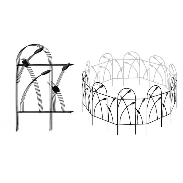 FAWEY TRED INC Decorative Garden Metal Fence Border 32 in. H x 19.5 in. W No Dig Fence Rustproof Wrought Iron Black 10 Panels