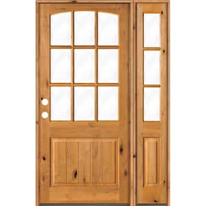 56 in. x 96 in. Knotty Alder Right-Hand/Inswing 9-Lite Clear Glass Clear Stain Wood Prehung Front Door/Right Sidelite