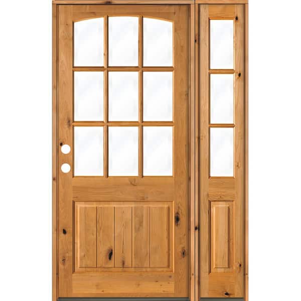 Krosswood Doors 56 in. x 96 in. Knotty Alder Right-Hand/Inswing 9-Lite Clear Glass Clear Stain Wood Prehung Front Door/Right Sidelite