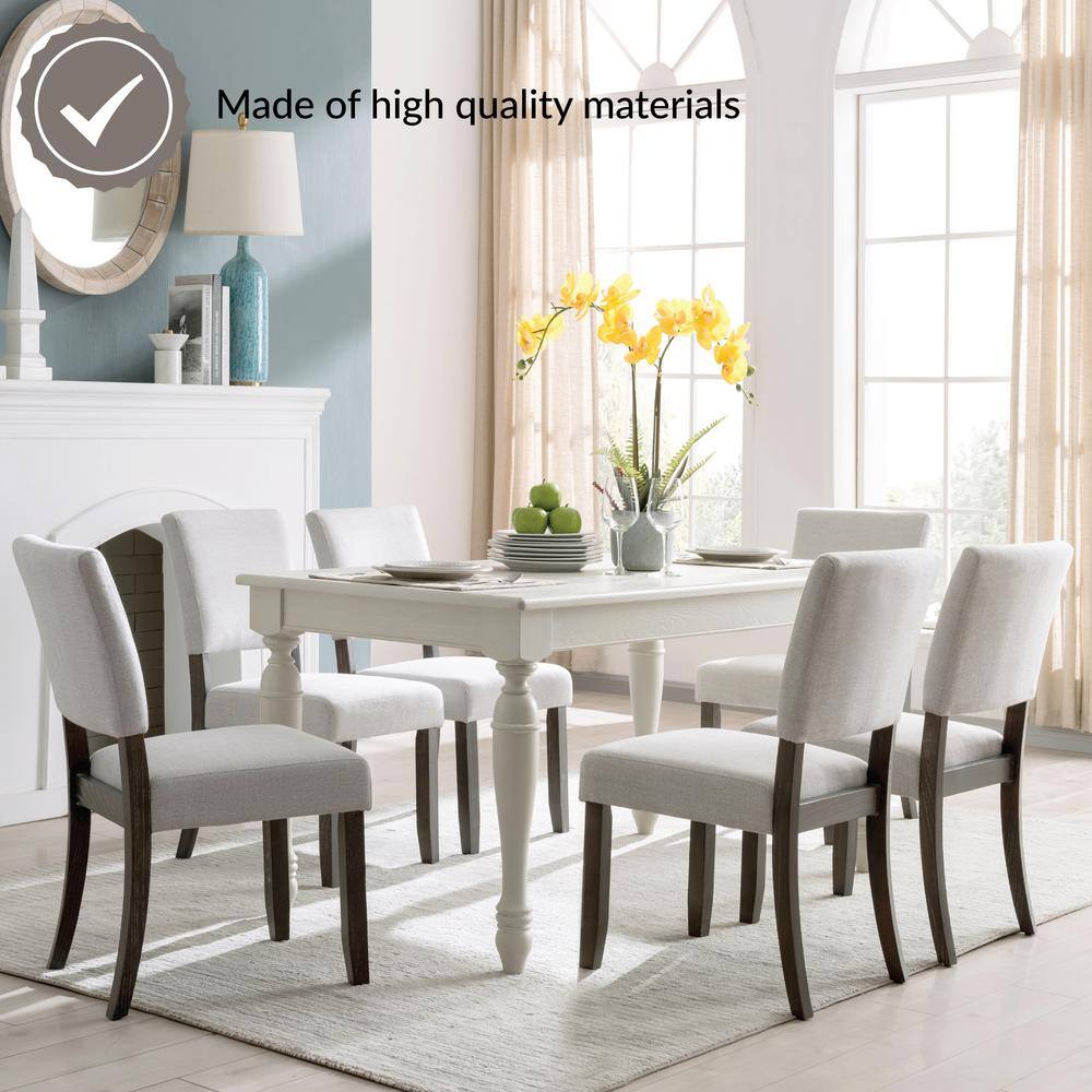 Heather Gray Upholstered Linen Side Chair with Wood Legs, Set of 2