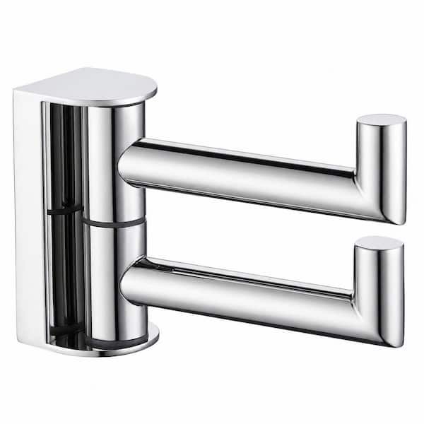 Polished Chrome Swivel Double Wall-Mount Robe and Towel Hook for Bathroom, 3.94 in. x 1.18 in. x 2.56 in.