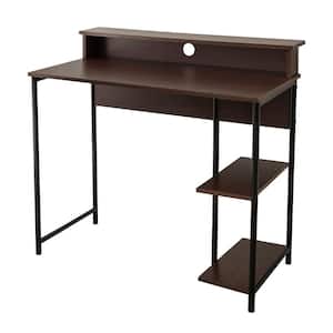 35 in. Natural/Black Rectangular Wooden Home Office Computer Desk with Metal Base and Storage
