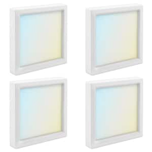 4 in. Square White Modern Flush Mount Ceiling Light LED Integrated 10-Watt 600LM 5CCT 2700K-5000K Dimmable (4-Pack)