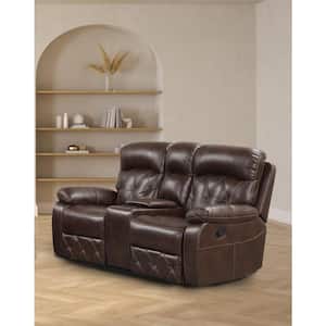 Arabella 72.63 in. Brown Faux Leather 2-Seater Manual Recliner Loveseat With Console