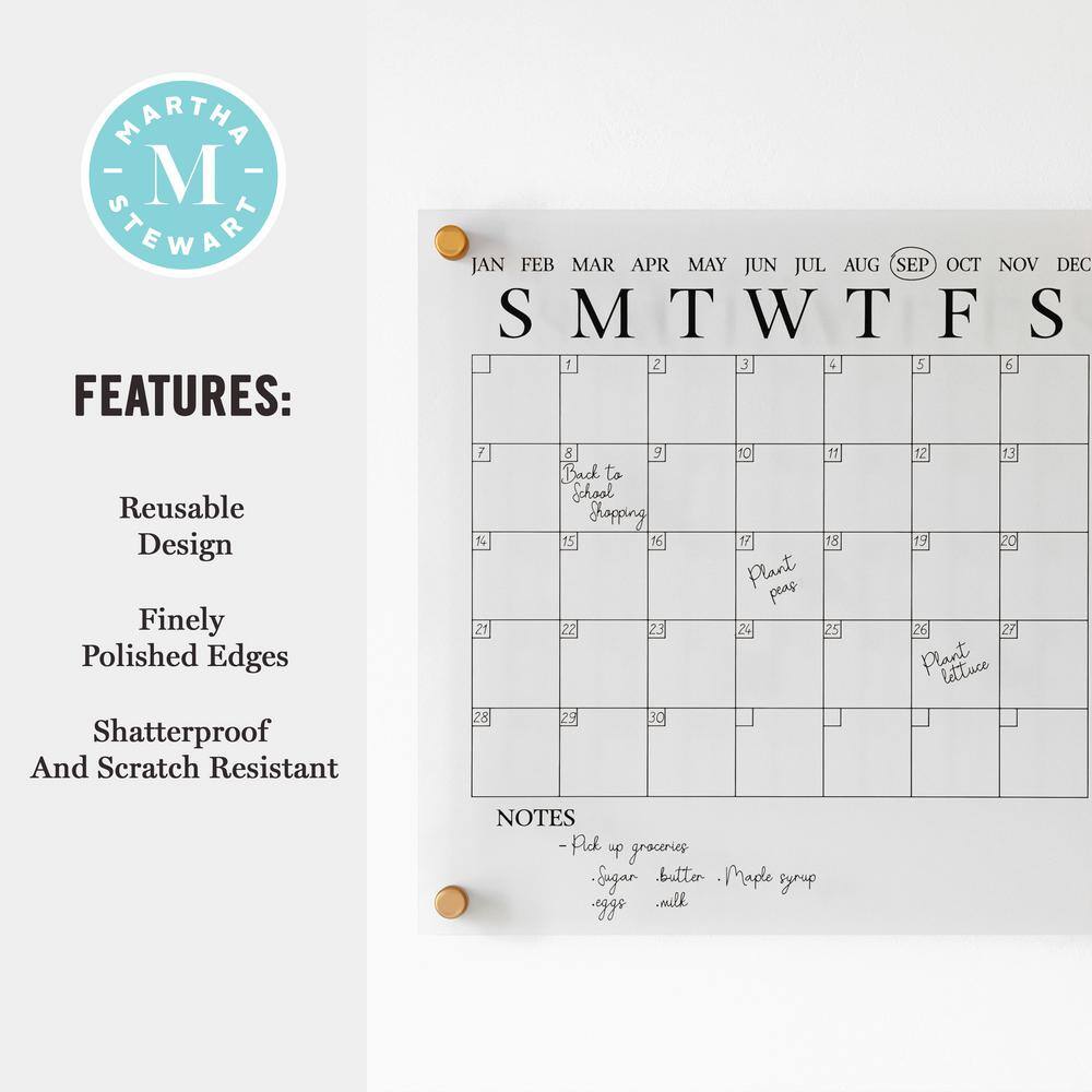 Clear Acrylic Monthly Wall Calendar with Black Print and Dry Erase Marker