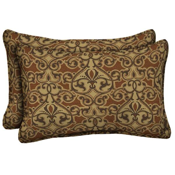 Hampton Bay Cayenne Scroll Lumbar Outdoor Pillow (2-Pack)