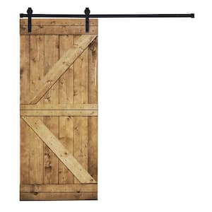 K-Bar 38 in. x 84 in. Briar Smoke Brown Stained Knotty Pine Wood DIY Sliding Barn Door with Hardware Kit