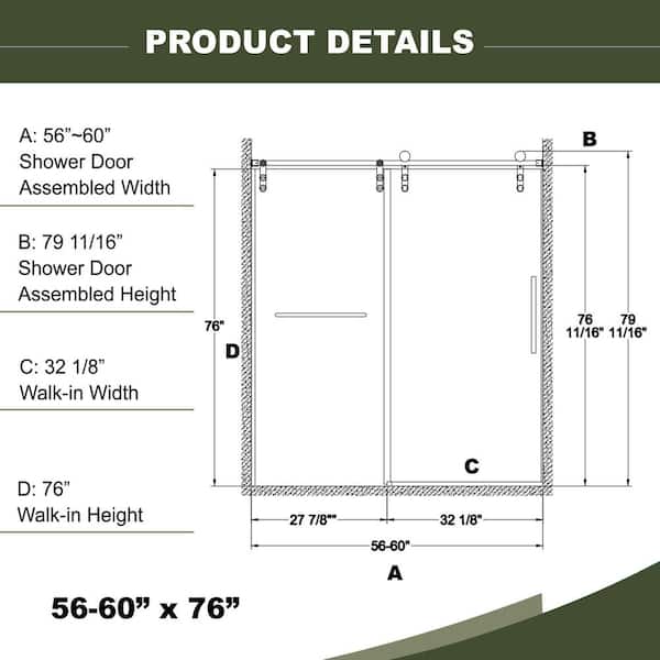 60 in. W x 76 in. H Sliding Aluminum Frameless Shower Door in Brushed Nickel with Clear Easy Clean Coat Tempered Glass