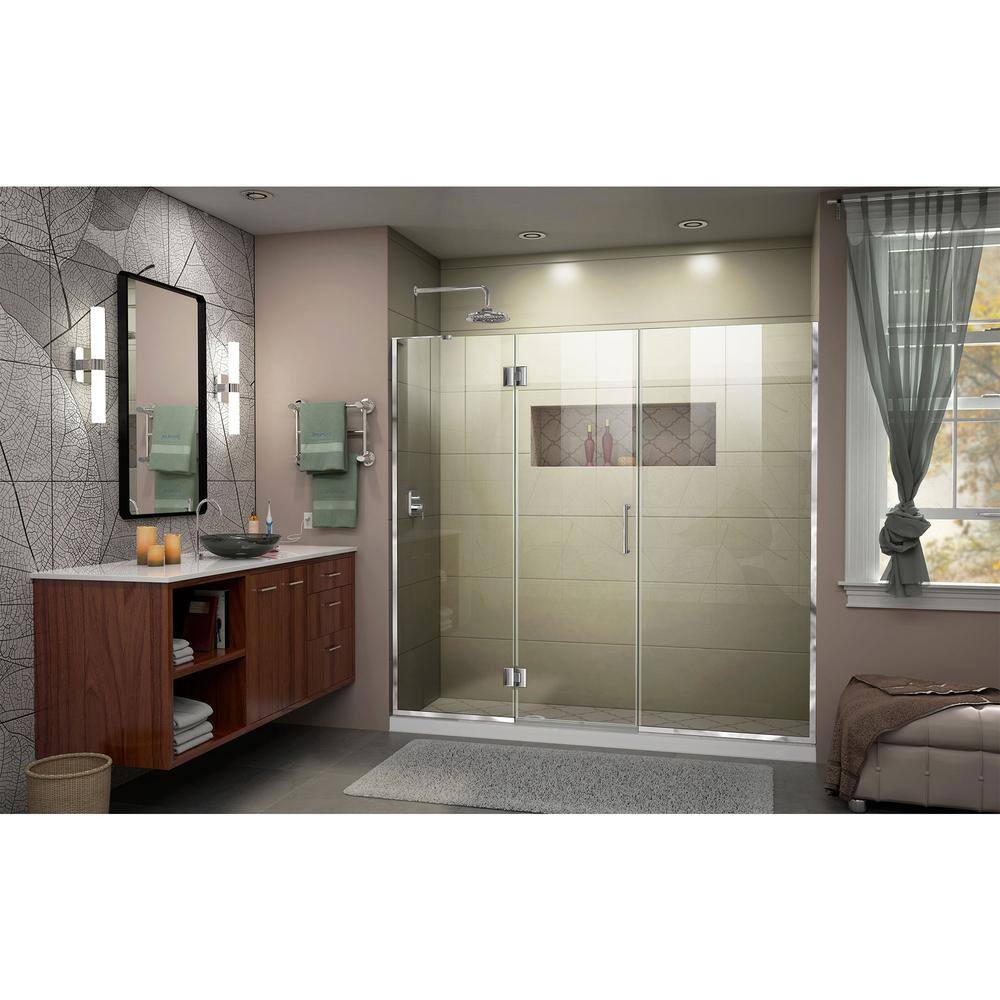 Unidoor-X Frameless Clear Glass Hinged Shower Door with Chrome Hardware