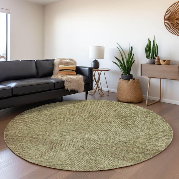 Mayfield Premium Machine Washable Abstract AMF991 Green 8 ft. x 8 ft. Round Rug