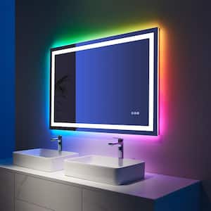Iridescent 48 in. W x 32 in. H Rectangular Frameless RGB LED Lighted Defog Wall Mount Bathroom Vanity Mirror