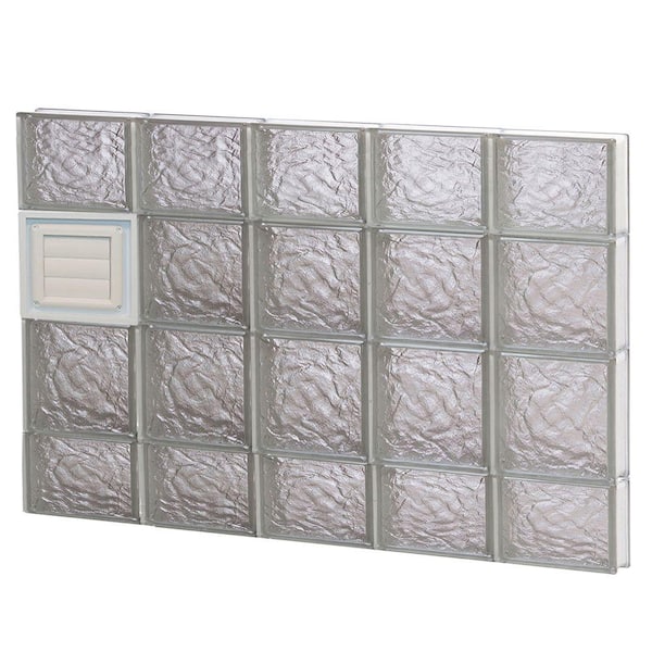 Clearly Secure 38.75 in. x 27 in. x 3.125 in. Frameless Ice Pattern Glass Block Window with Dryer Vent