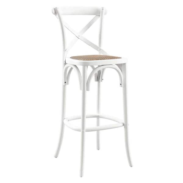 MODWAY Gear 30 in. ELM wood Bar Stool in White