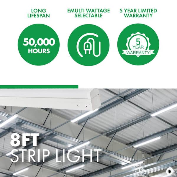 8 ft. 100-Watt 11442 Lumen Dimmable White Vapor Tight Wraparound Light, 3500/4000/5000K