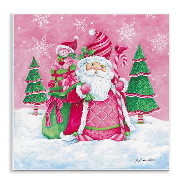 Stupell Industries Pink and Green Santa Scene by Diane Kater 1 Piece Unframed Graphic Print Nature Poster Art Print 12 in. x 12 in.