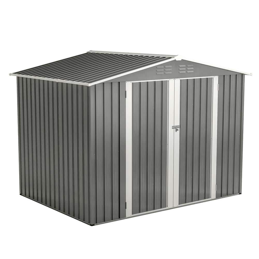 8 ft. W x 6 ft. D Outdoor Grey Metal Storage Shed with Metal Foundation, Lo