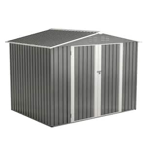 8 ft. W x 6 ft. D Outdoor Grey Metal Storage Shed with Metal Foundation, Lockable Doors for Backyard (48 sq. ft.)