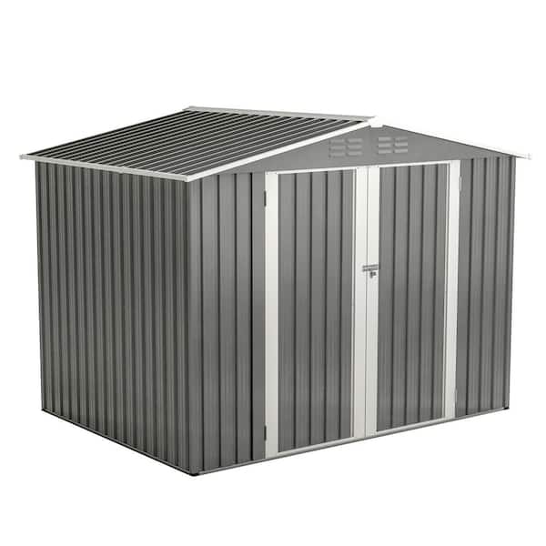 Unbranded 8 ft. W x 6 ft. D Outdoor Grey Metal Storage Shed with Metal Foundation, Lockable Doors for Backyard (48 sq. ft.)