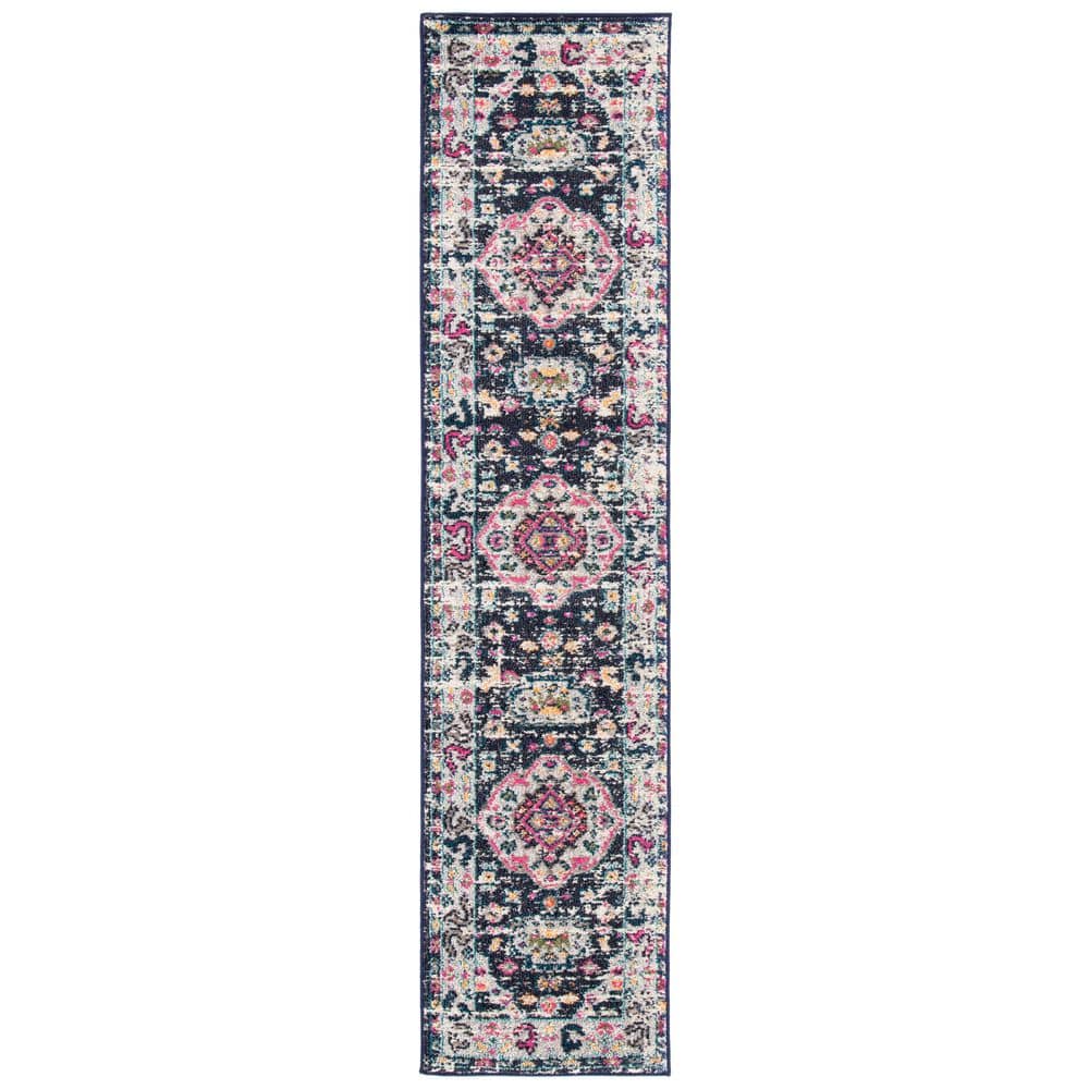 Madison Navy/Ivory 2 ft. x 8 ft. Geometric Border Floral Medallion Runner Rug price history on PriceWatchPro