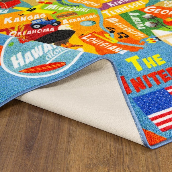 Multi-Color Kids and Children Bedroom Playroom USA United States Map Educational Learning 5 ft. x 7 ft. Area Rug