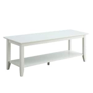 American Heritage 48 in. White Large Rectangle Wood Coffee Table with Shelf