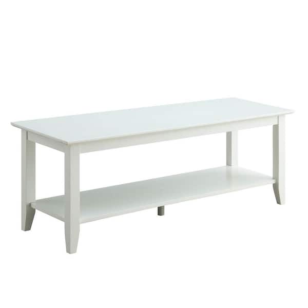 Convenience Concepts American Heritage 48 in. White Large Rectangle Wood Coffee Table with Shelf