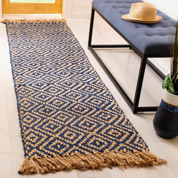Natural Fiber Tropical Blue/Beige 2 ft. x 12 ft. Border Runner Rug