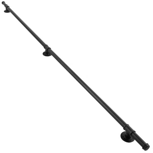 VEVOR 8 ft. Iron Pipe Handrail 200 lbs. Capacity Wall Mounted Stairway Handrail for Indoors Steps, Black