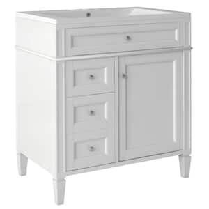 Ami 30 in. W x 18 in. D x 33 in. H Single Sink Freestanding Bath Vanity in White With White Resin Top (Tip-out Drawer)