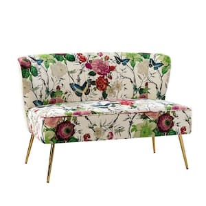 Arezo 47 in. Comfy Ivory Floral Pattern Design Loveseat with Channel Tufted Back and Adjustable Leg