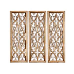 35.5 in. Hand Carved Boho Wood Wall Art, Decorative Large Wall Panels (3-Panel)