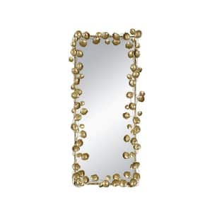 31.1 in. W x 60.8 in. H Large Rectangular Iron Framed Wall Bathroom Vanity Mirror in Gold with Golden Leaf Accent