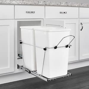 White Double Pull Out Trash Can 27 qt. for Kitchen