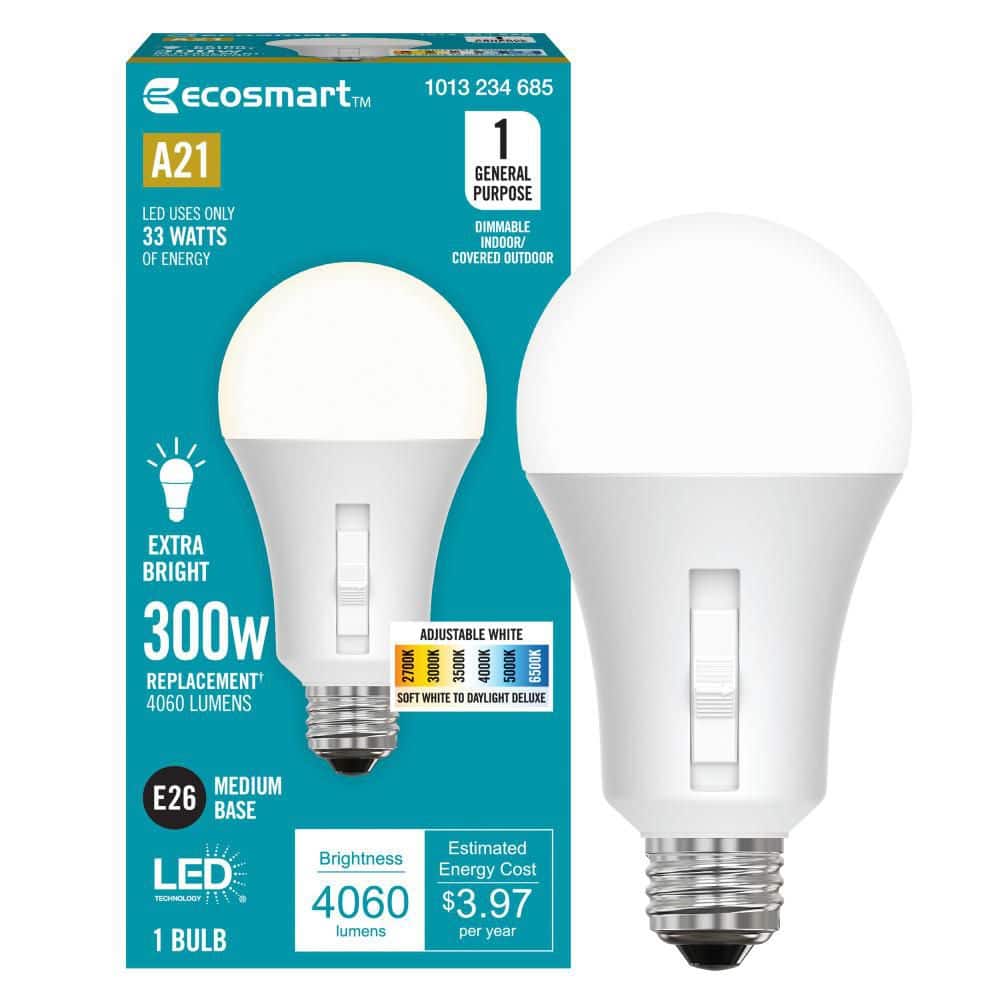 EcoSmart 300-Watt Equivalent A21 Dimmable LED Light Bulb 6-CCT