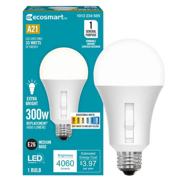 300-Watt Equivalent A21 Dimmable LED Light Bulb 6-CCT