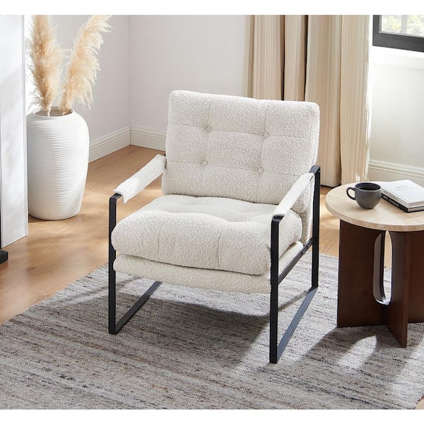 Art Leon Mid-Century Modern Off White Fabric Arm Chair with Metal