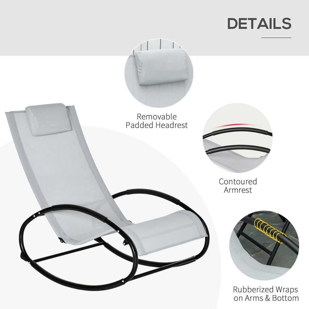 Gray Mesh Zero Gravity Rocking Lounger with Pillow